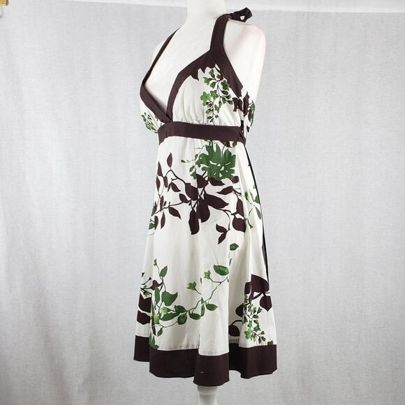 Speechless Halter Dress Women 11 Leaf Pattern White Brown Green A-line NWT - Picture 2 of 7
